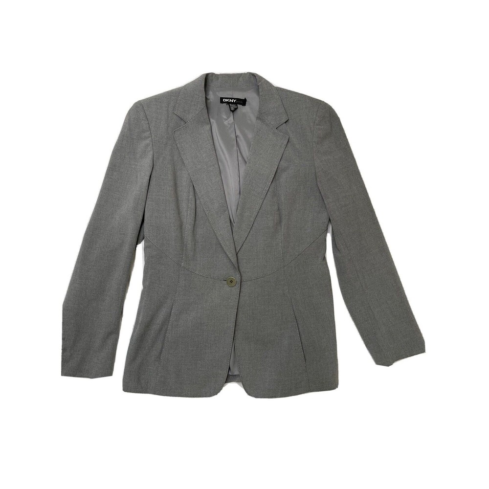 DKNY Women's Single Button Blazer Grey/Gray Size 6 Petite Great Condition